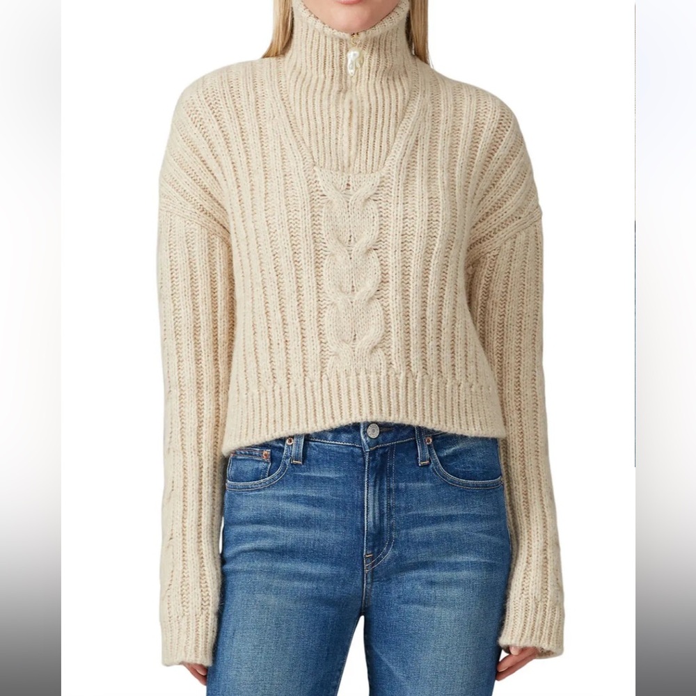 Nanushka Eria Beige Alpaca Wool Blend Cable Knit Pullover Sweater, Size Medium